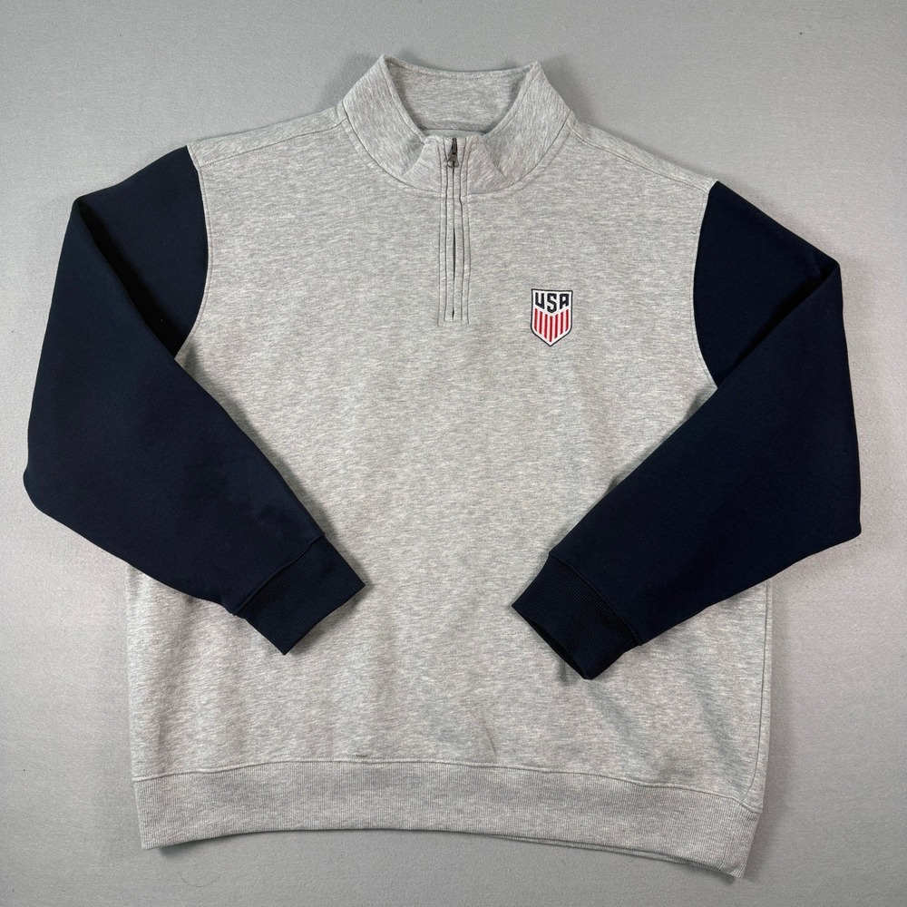 Antigua USMNT USA Soccer 1/4 Zip Pullover Mens XL Gray Navy Colorblock Victory